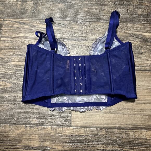 Victoria’s Secret 32DD Hummingbird Embroidery Quarter Cup Corset Top Blue Lace D - Picture 4 of 7